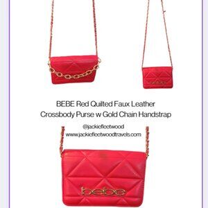 BEBE Red Quilted Faux Leather Crossbody Purse w Gold Chain Handstrap